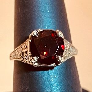 🌹Stunning Edwardian Style Round Cut 2ctw Hessonite Garnet, 925 Sterling Silver